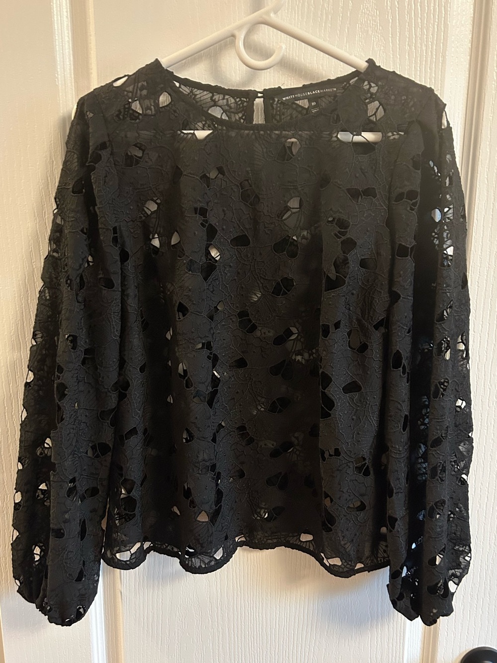 White House Black Market Black Lace Cutout Long-Sleeve Top